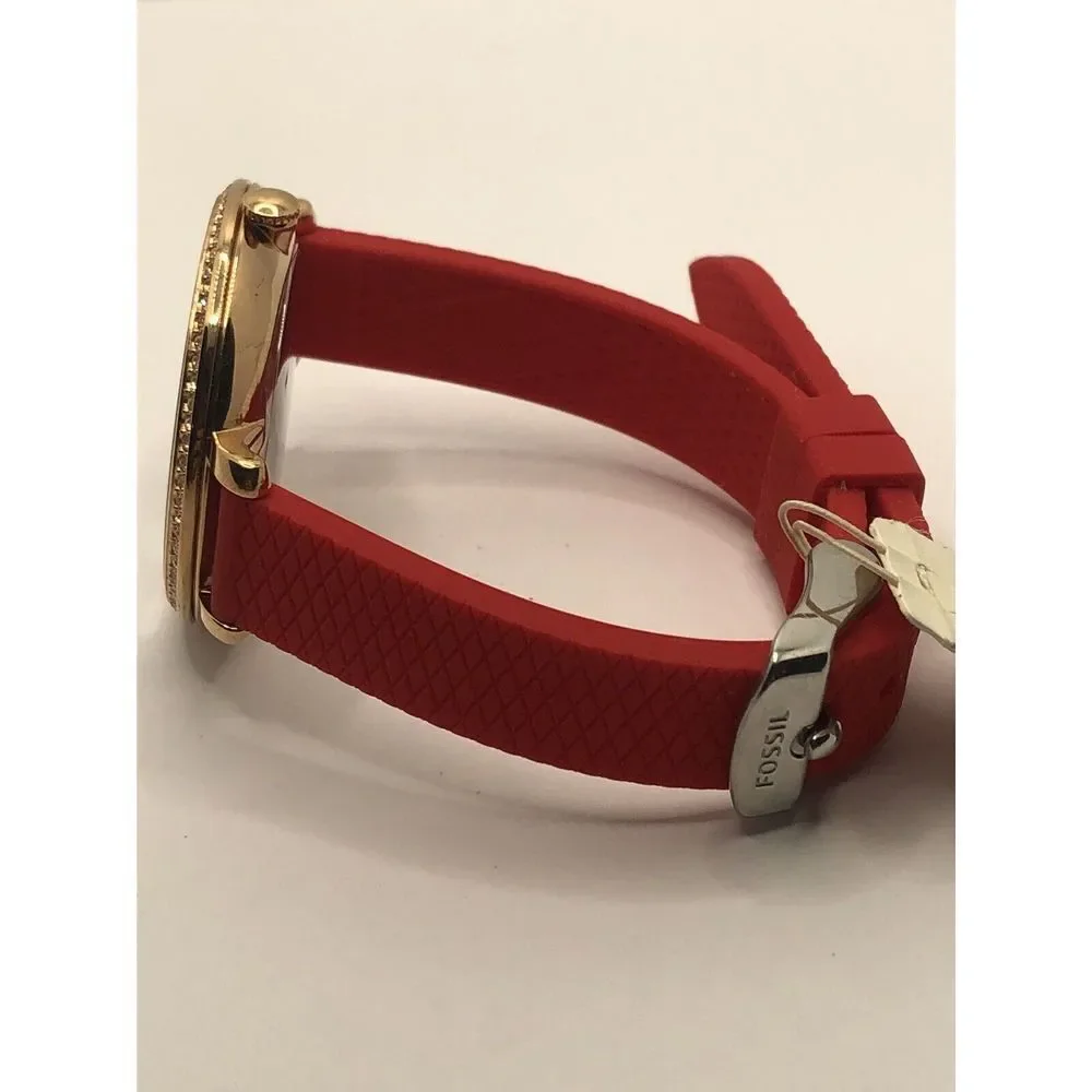 Fossil ES4452 Women's Red Silicone Analog Dial Quartz Genuine Wrist Watch OP632